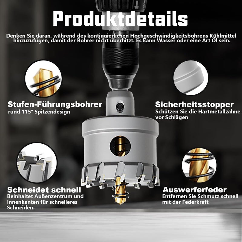 GSTK Upgrade Heavy Duty Carbide Hole Saw 14 Pcs,Metal Steel Hole Saw Drill Bit,TCT Hole Cutter,Alloy Hardness Upgrade, with 2*Extra Titanium Plated Pilot Center Drill and 2*L-Wrench - Image 4